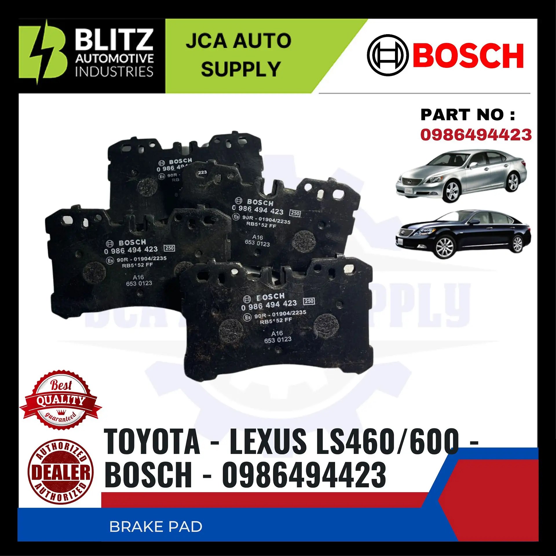 BRAKE PAD TOYOTA LEXUS LS460/600 BOSCH 0986494423
