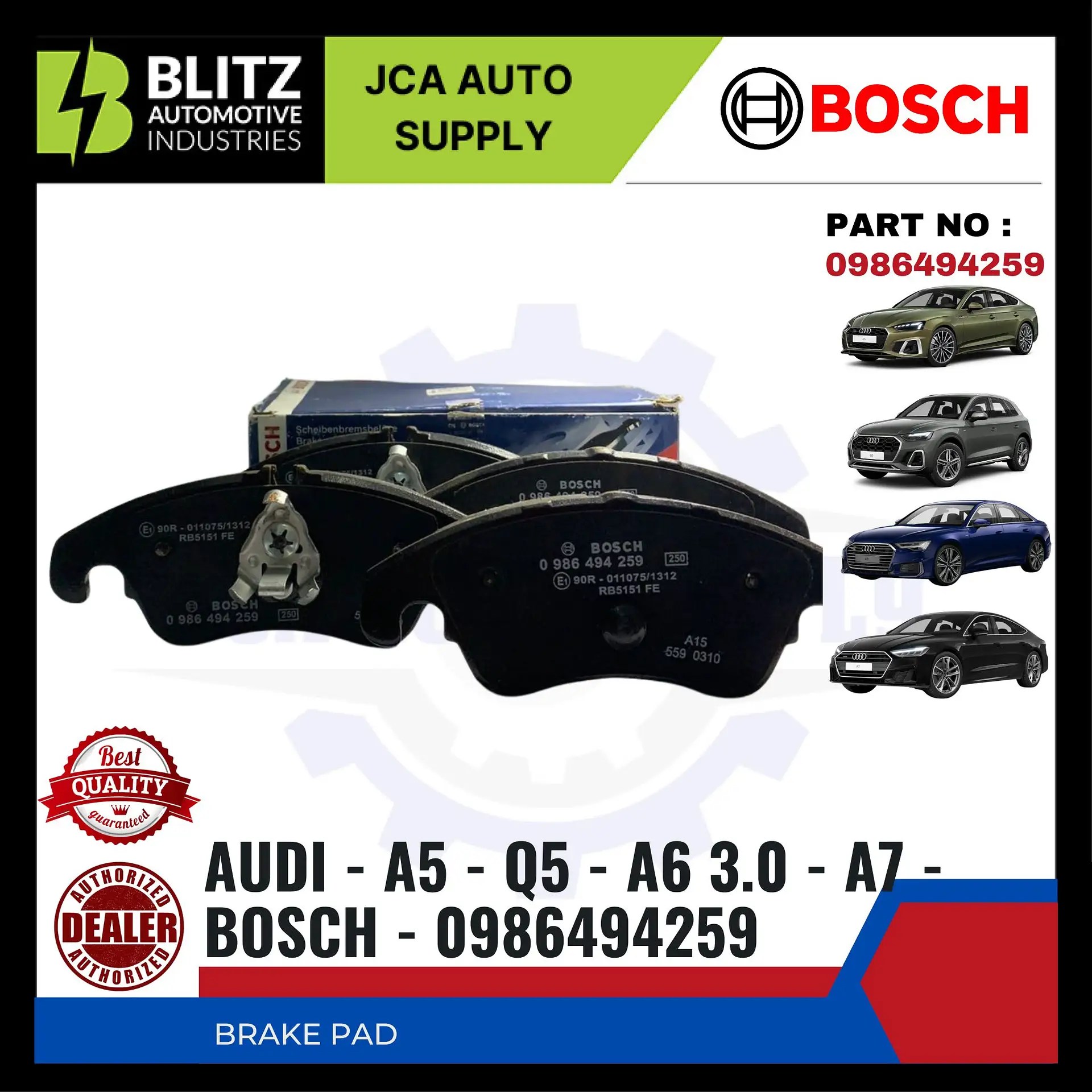 FRONT BRAKE PADAUDIA5Q5A6 3.0A7BOSCH0986494259