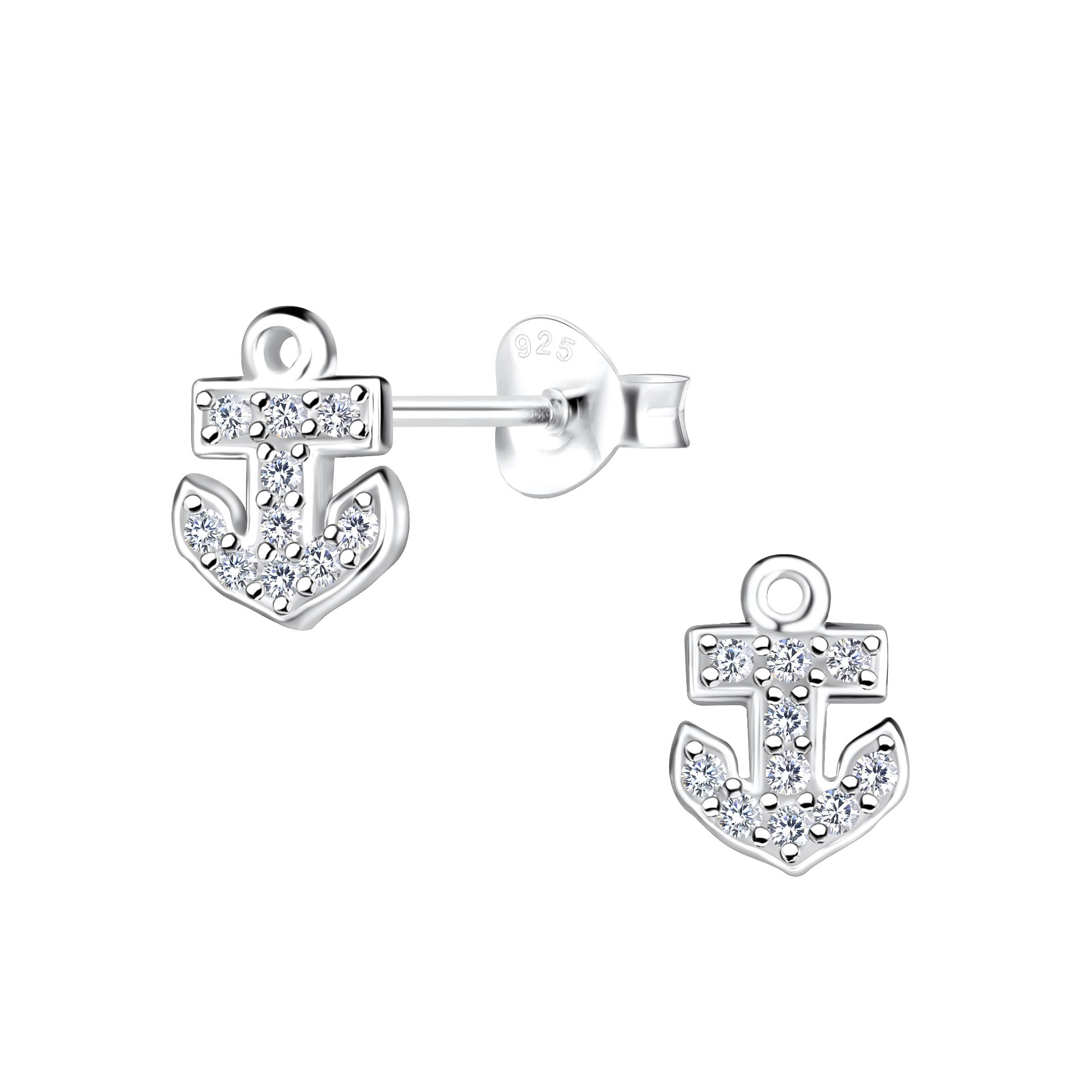 925 Silver Jewelry Silver Anchor Stud Earrings 17332