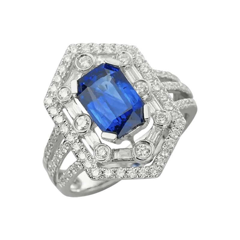 "Moderne" Blue Sapphire Diamond Ring On Cheong Jewellery