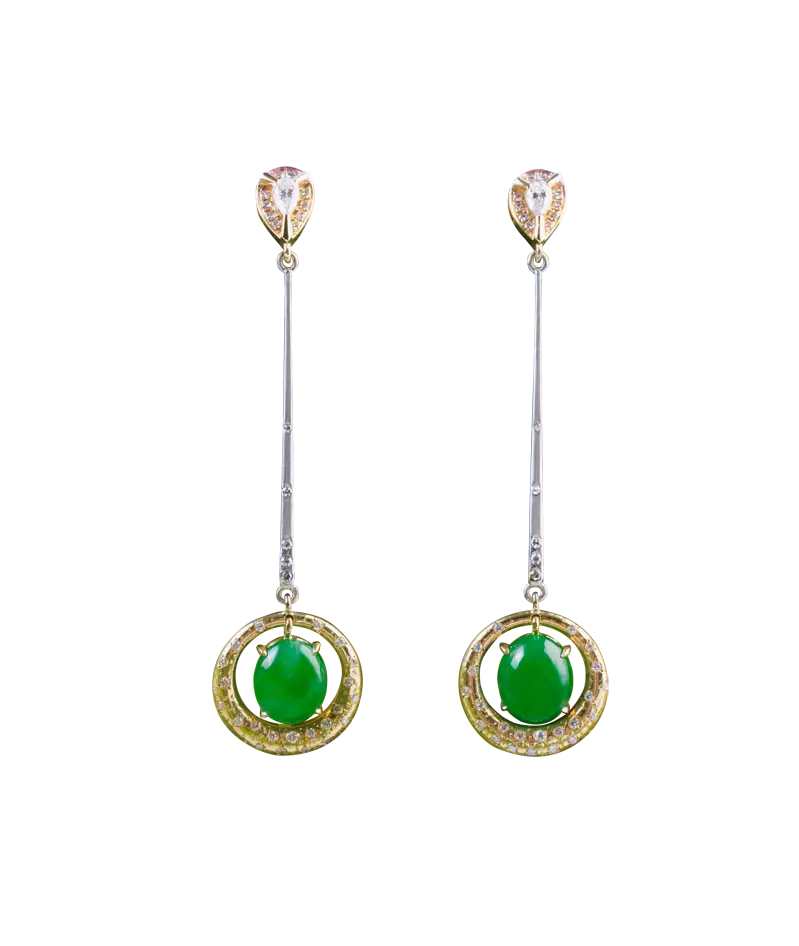 "Golden Beams" Diamond Jade Earrings On Cheong Jewellery