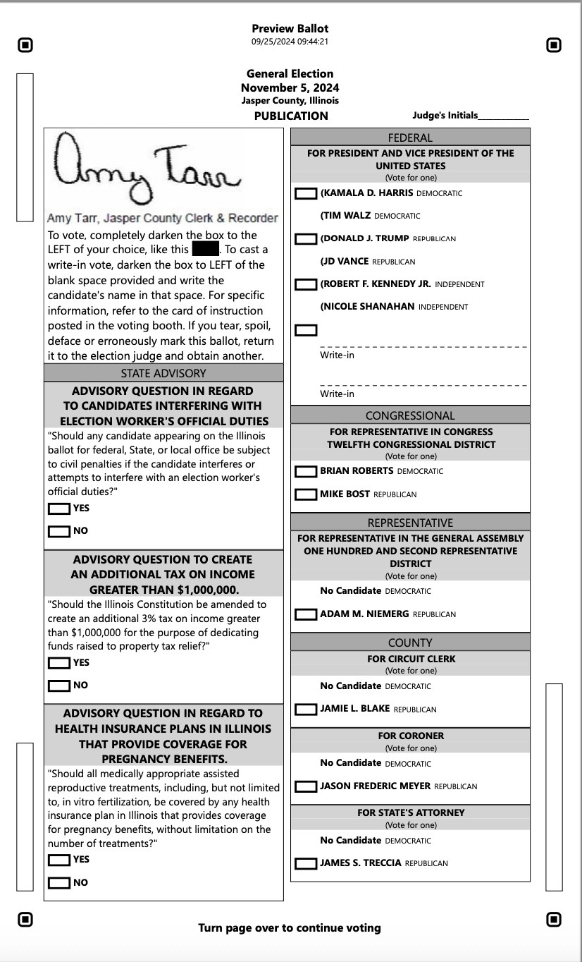 Specimen Ballot for November 2024 Jasper County Daily News