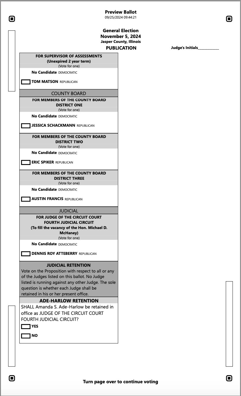 Specimen Ballot for November 2024 Jasper County Daily News