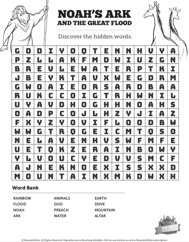 Noah’s Ark Bible Word Search Puzzles ShareFaith Media