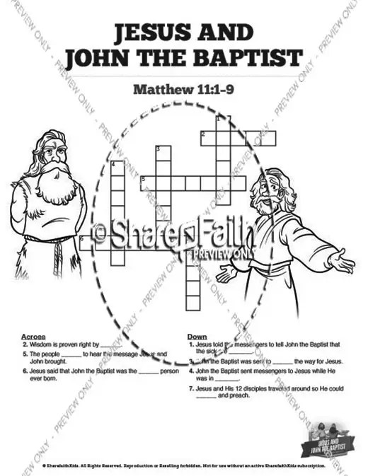 Matthew 11 Jesus and John the Baptist Sunday School Crossword Puzzles ShareFaith Media