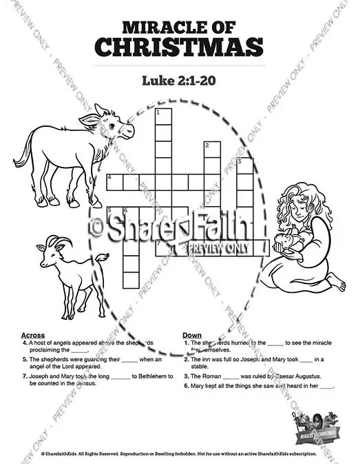 Luke 2 The Miracle of Christmas Sunday School Crossword Puzzles ShareFaith Media