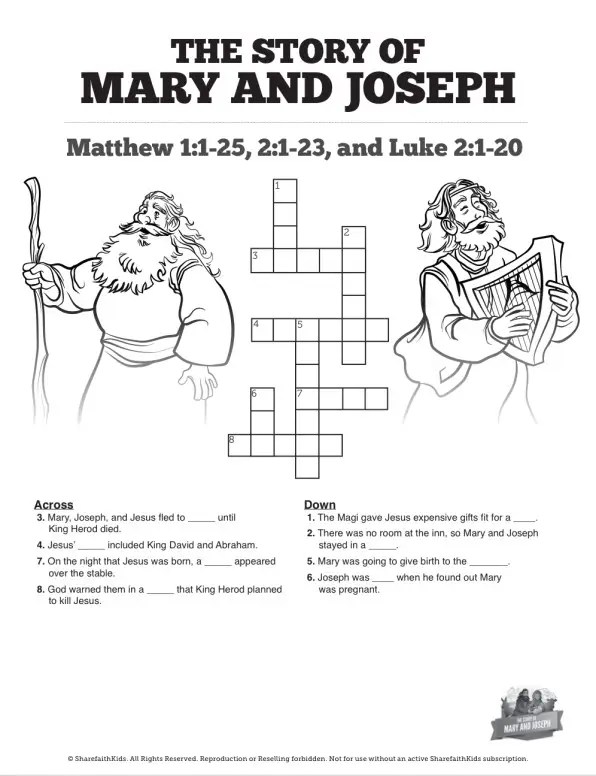 ShareFaith Media » Luke 2 Mary and Joseph Christmas Story Sunday School Crossword Puzzles