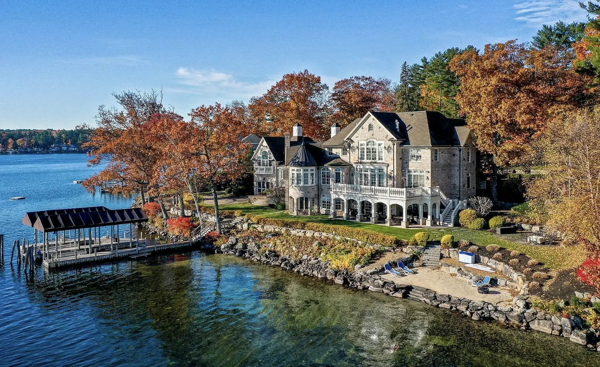 8 Million Lakefront Brick Home In Gilford, New Hampshire (PHOTOS