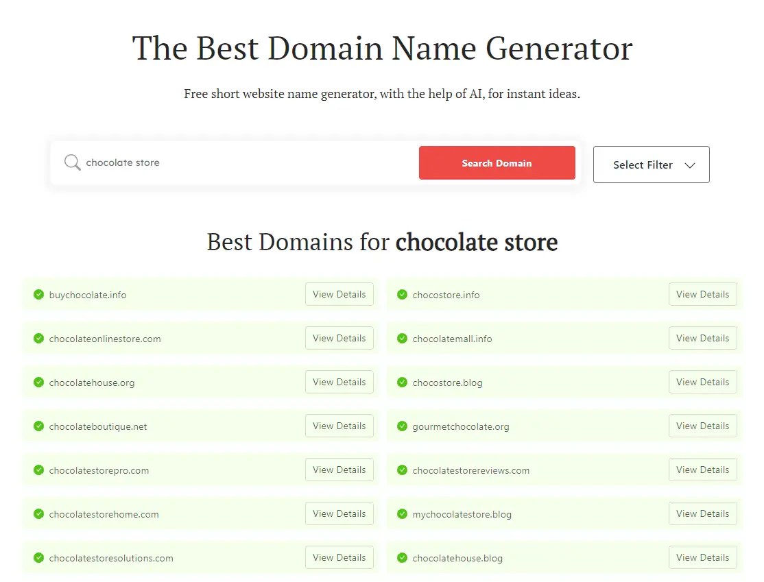 Chocolate Business Names DomainWheel