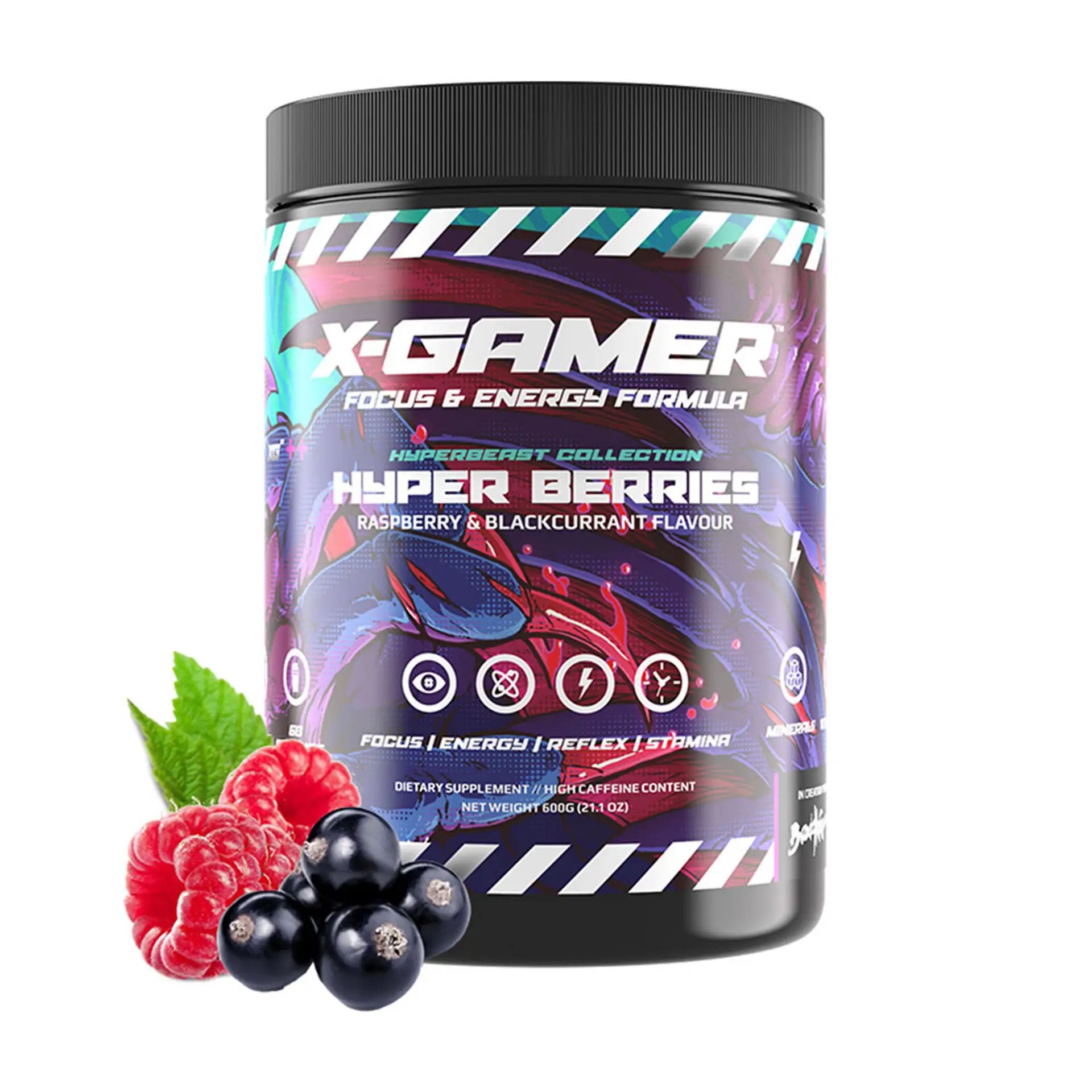 XGamer Hyper Berries XTubz Himbeere + Schwarze Johannisbeere 600 Gramm Energy Drink