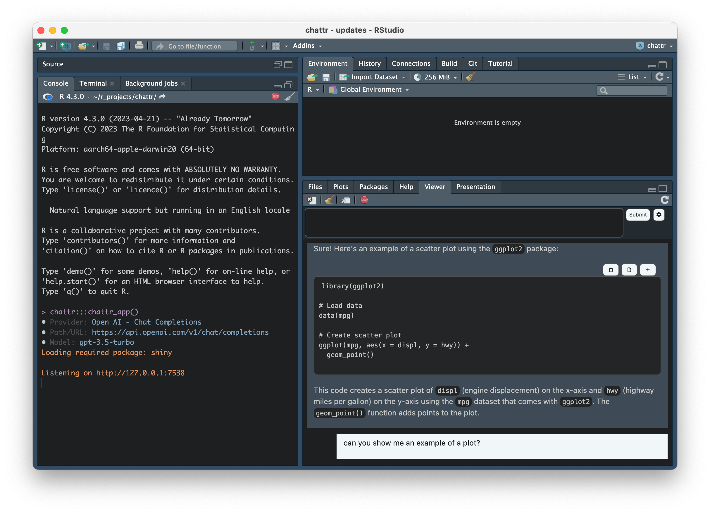 Interact with Large Language Models in RStudio • chattr