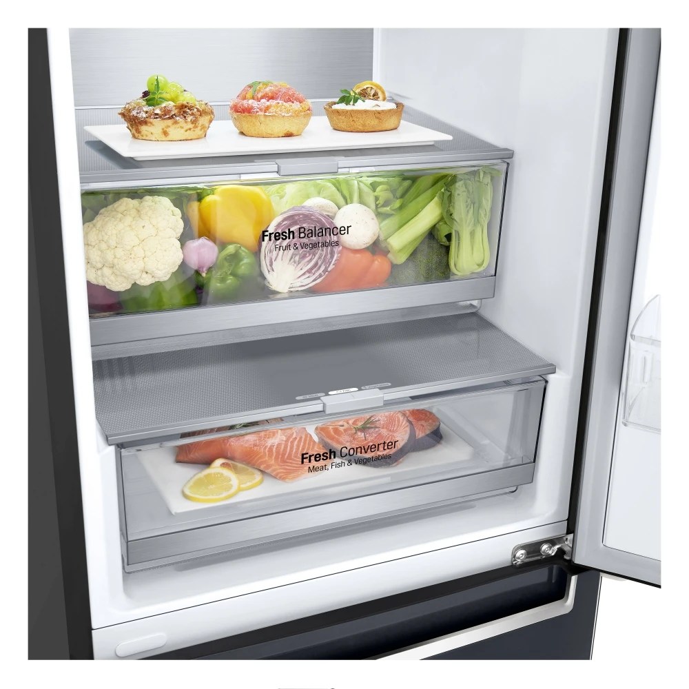 LG GBB72MCUFN 60cm Frost Free Fridge Freezer BLACK STEEL Appliance City