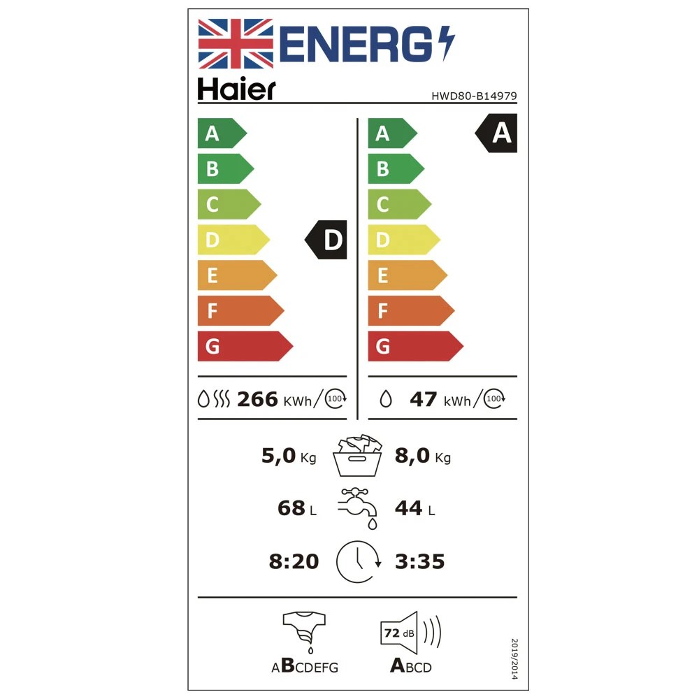 Haier HWD80-B14979 8kg/5kg I-Pro Series 7 Washer Dryer - WHITE