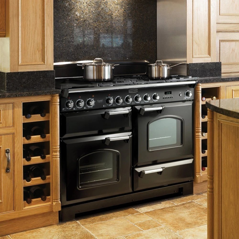 Rangemaster CDL110DFFBL/B Classic Deluxe 110cm Dual Fuel Range Cooker 79800 BLACK Appliance City