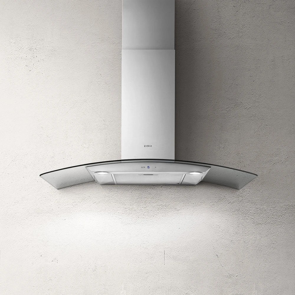 Elica REEF 90 90cm Curved Glass Chimney Hood STAINLESS STEEL Appliance City