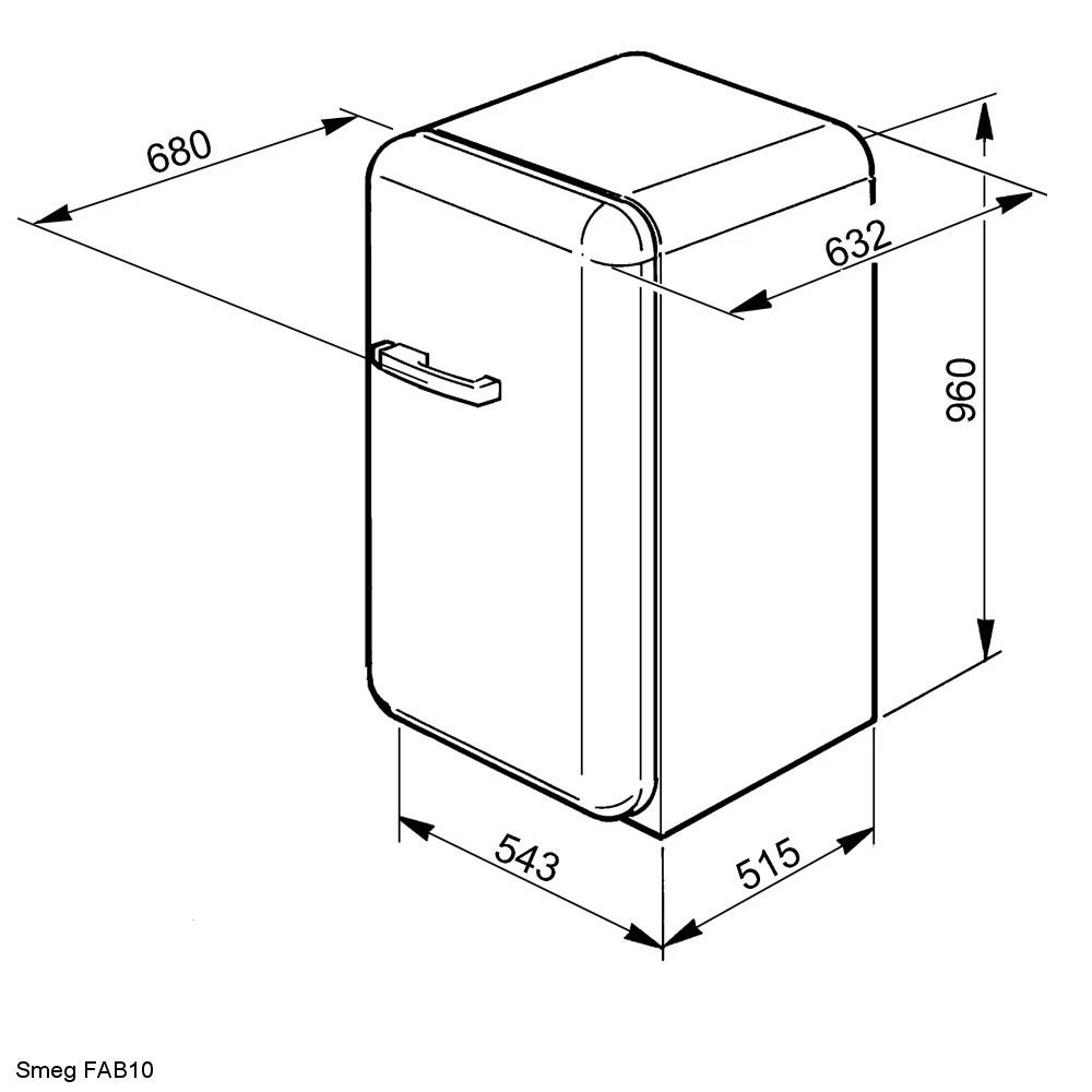 Smeg FAB10RP 55cm Retro Refrigerator Right Hand Hinge CREAM