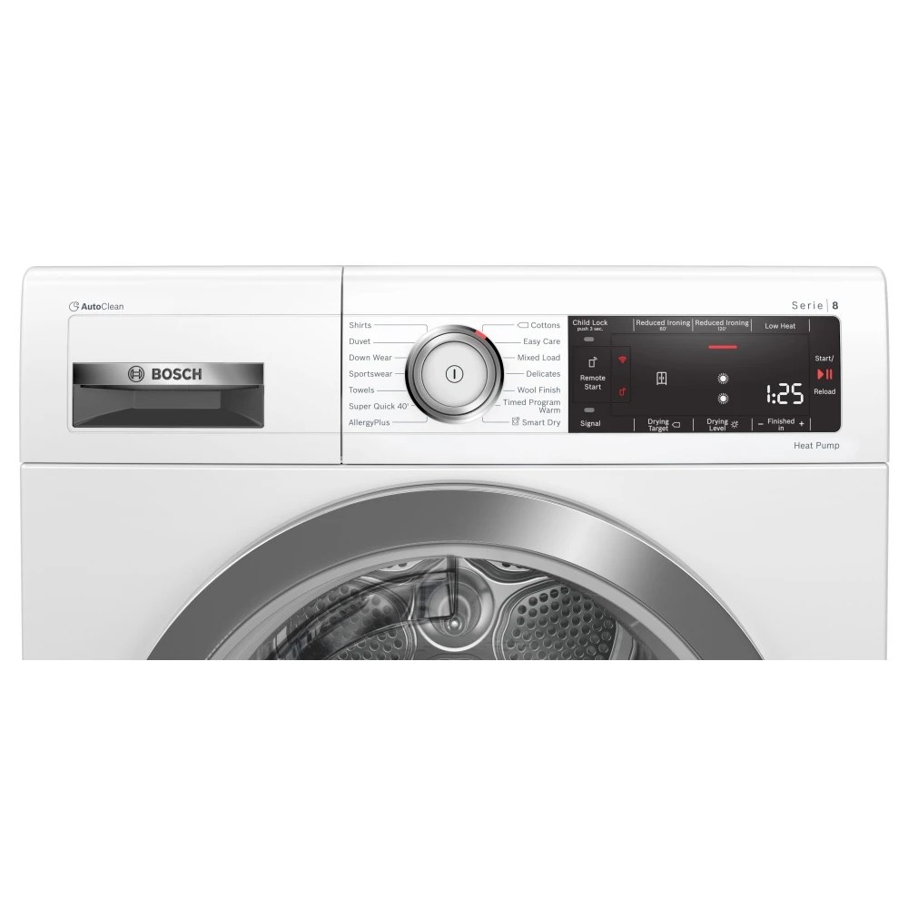Bosch WTX88RH9GB 9kg Serie 8 Heat Pump Condenser Tumble Dryer WHITE