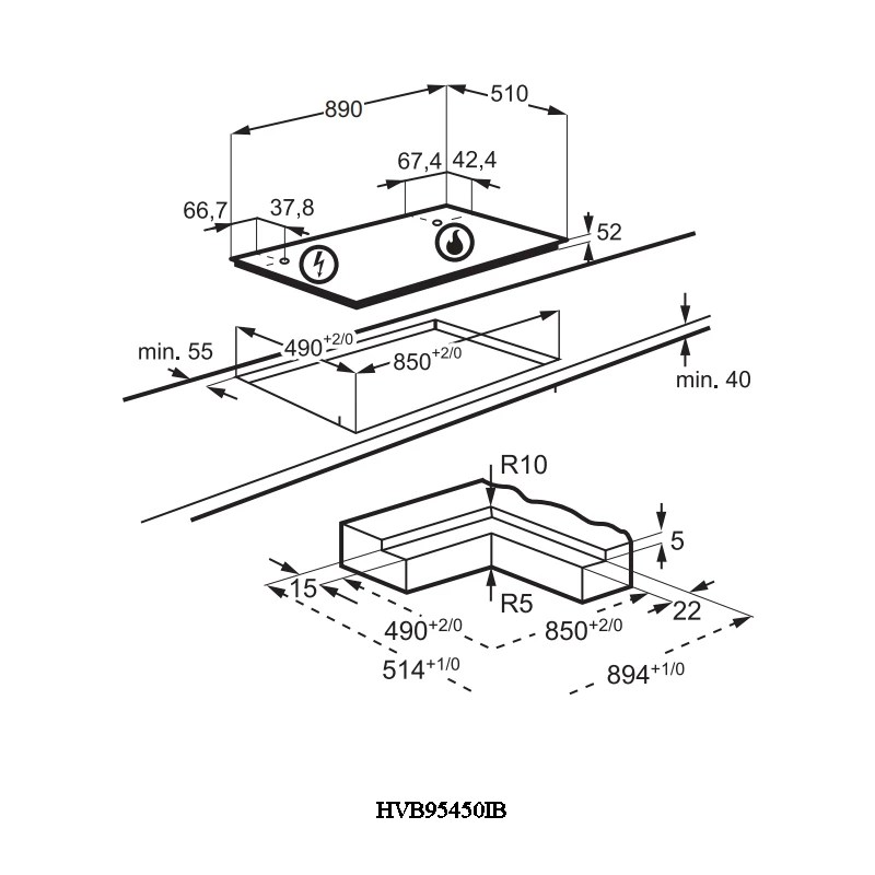 AEG HVB95450IB 90cm 5 Burner Gas On Glass Hob BLACK Appliance City