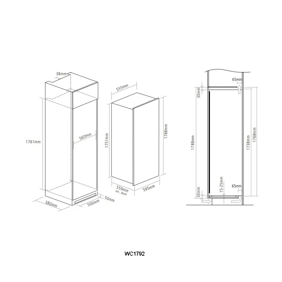 Caple WC1792 179cm Integrated In Column Triple Zone Wine Cooler