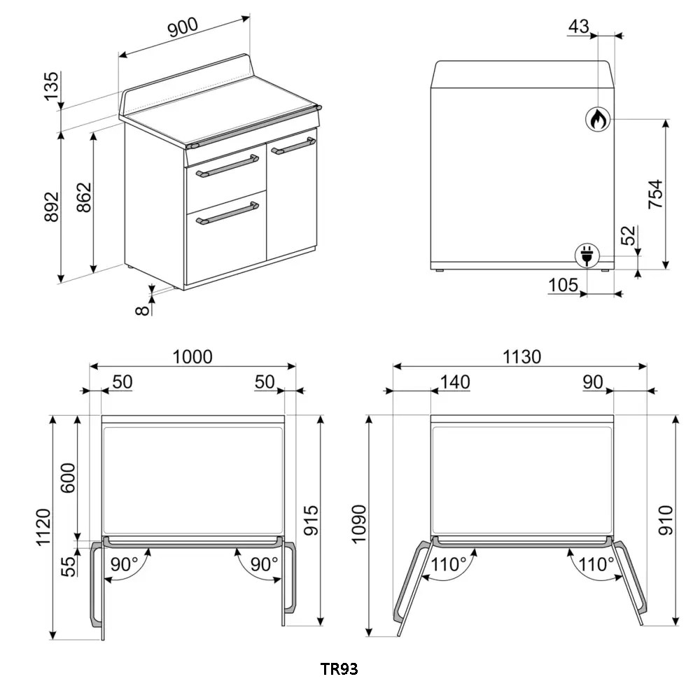 Smeg TR93GR 90cm Victoria Dual Fuel Range Cooker SLATE Appliance City