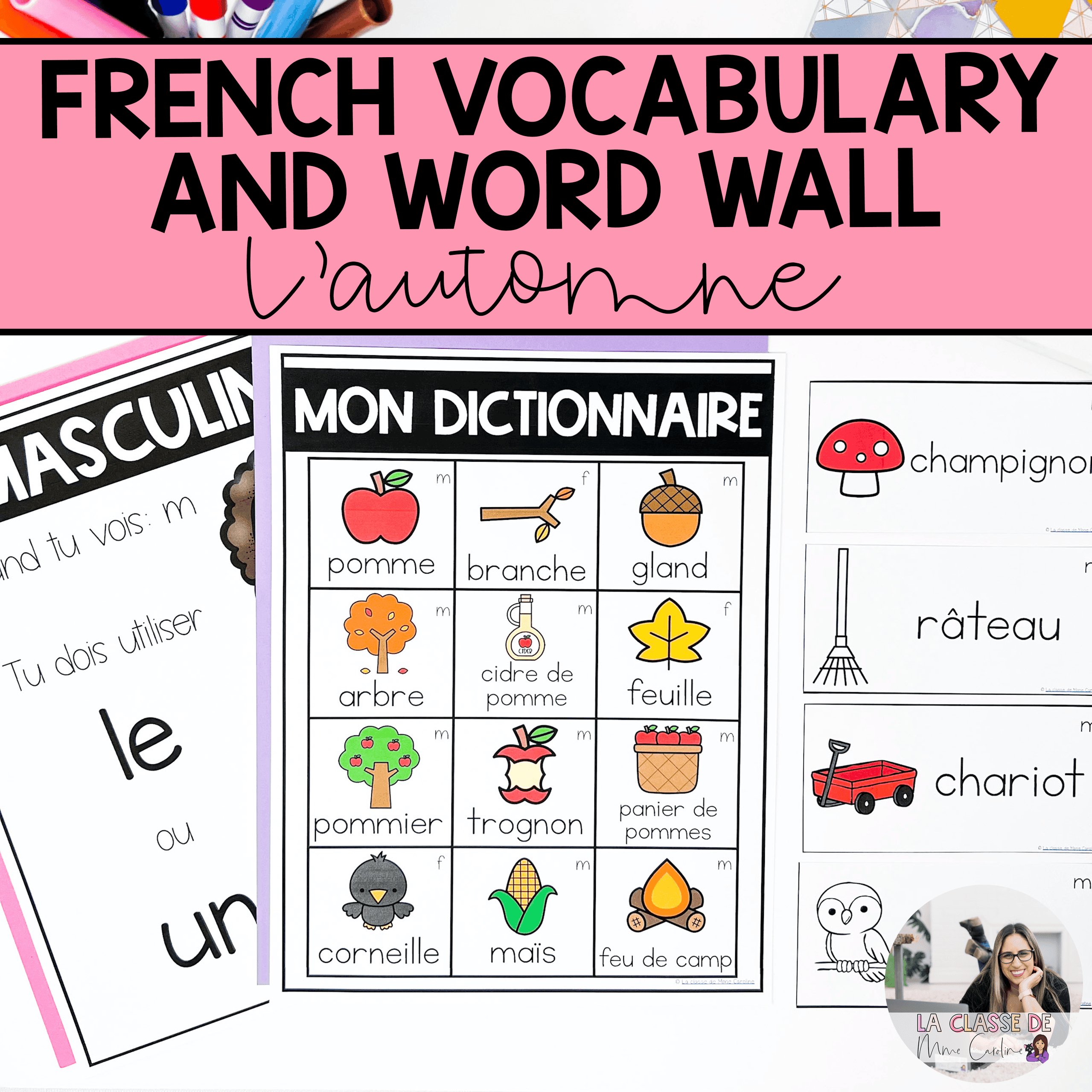 French Fall Vocabulary French Word Wall Cards vocabulaire d'automne