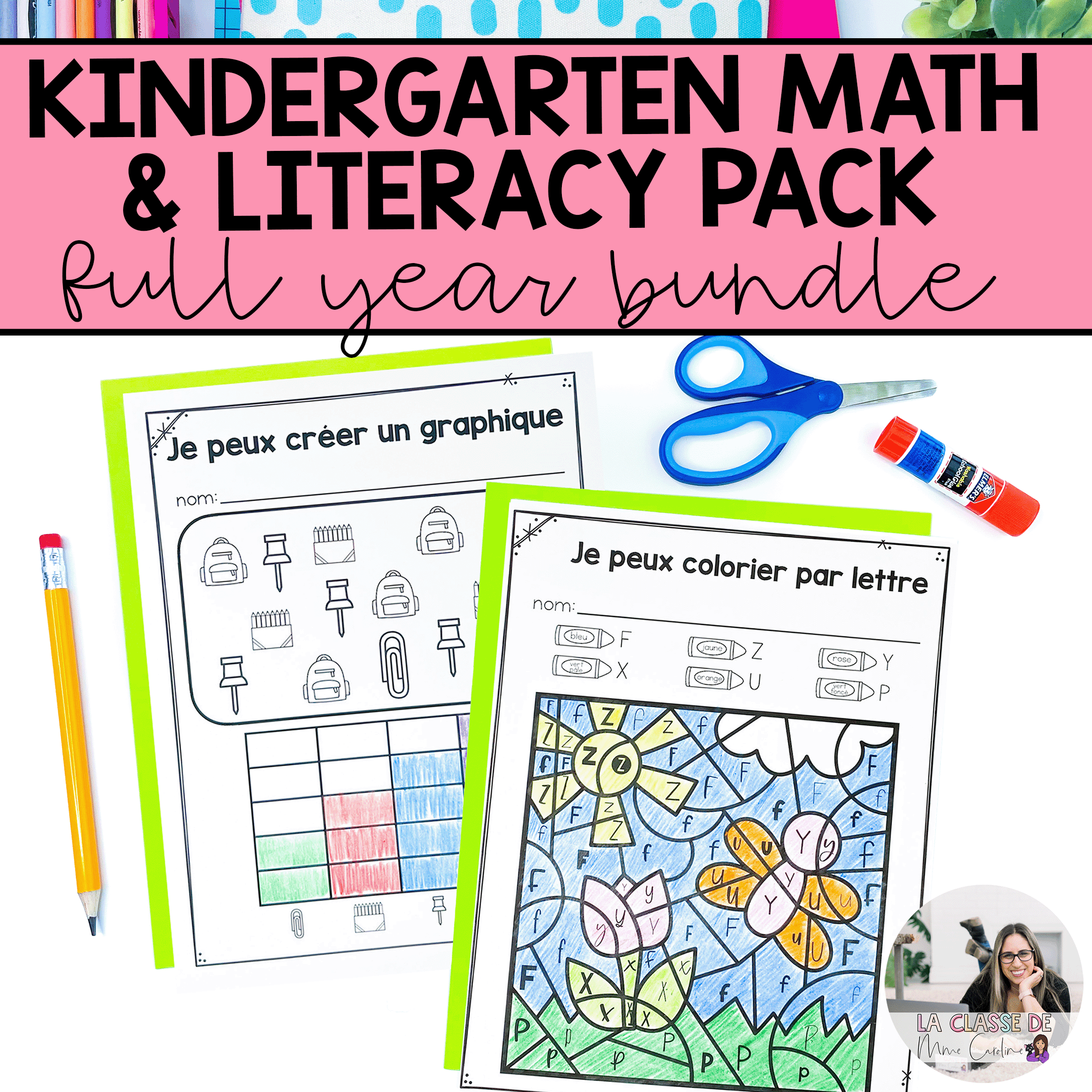 French Math and Literacy Worksheets for Kindergarten and Grade 1 Bundle