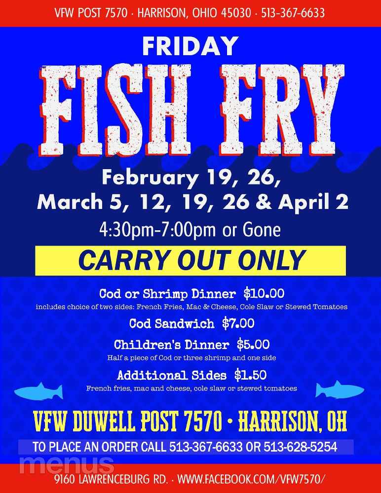 Harrison VFW Post 7570 Fish Fry Carry Out Only Eagle Country 99.3