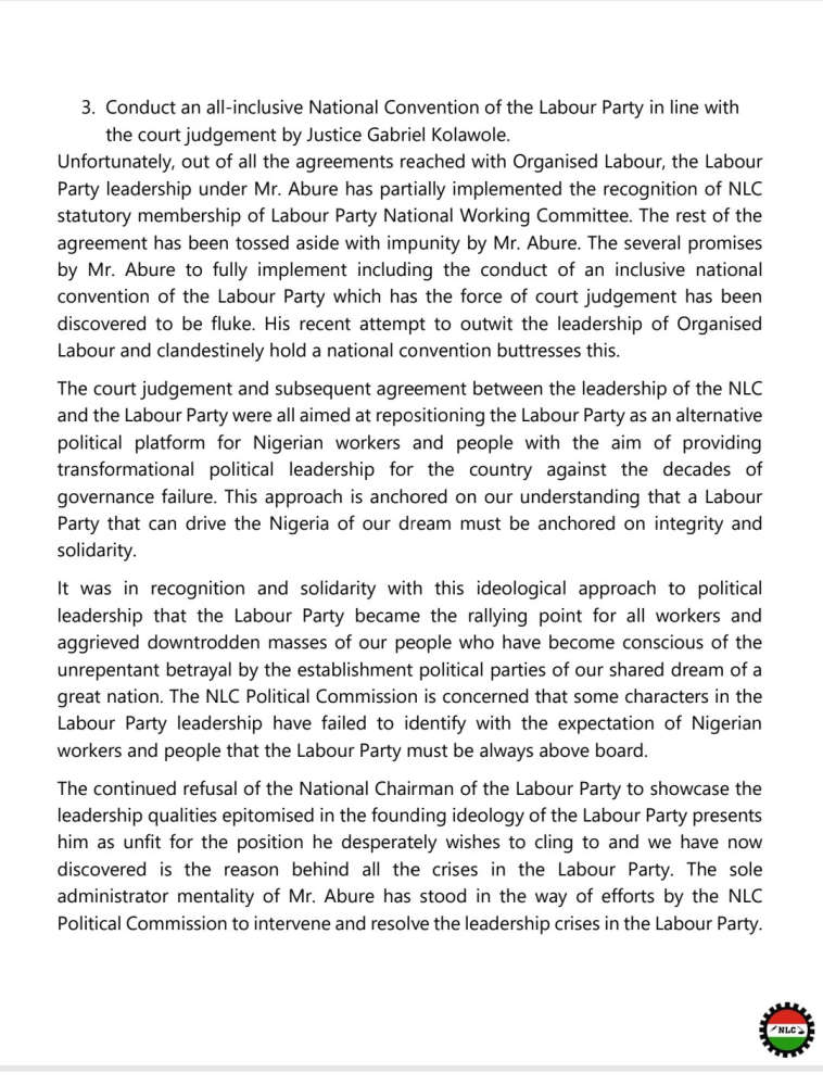 'Picket All Labour Party Secretariats Nationwide' NLC Orders Members