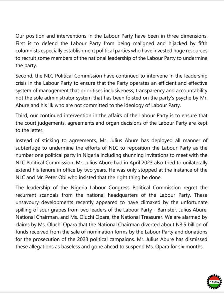 'Picket All Labour Party Secretariats Nationwide' NLC Orders Members