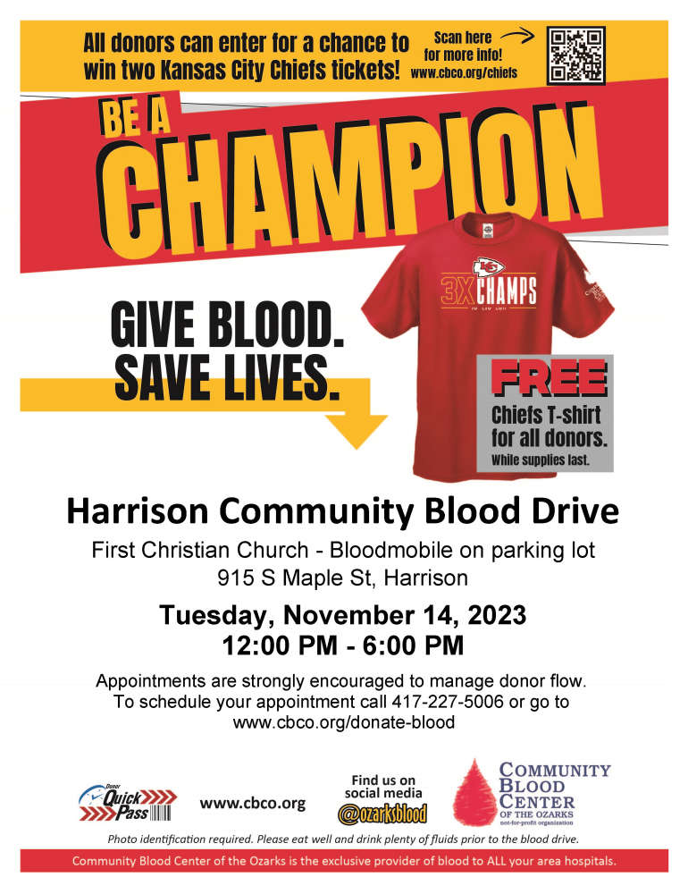 CBCO Blood Drives, KC Chiefs Shirts for Successful Donors New Country