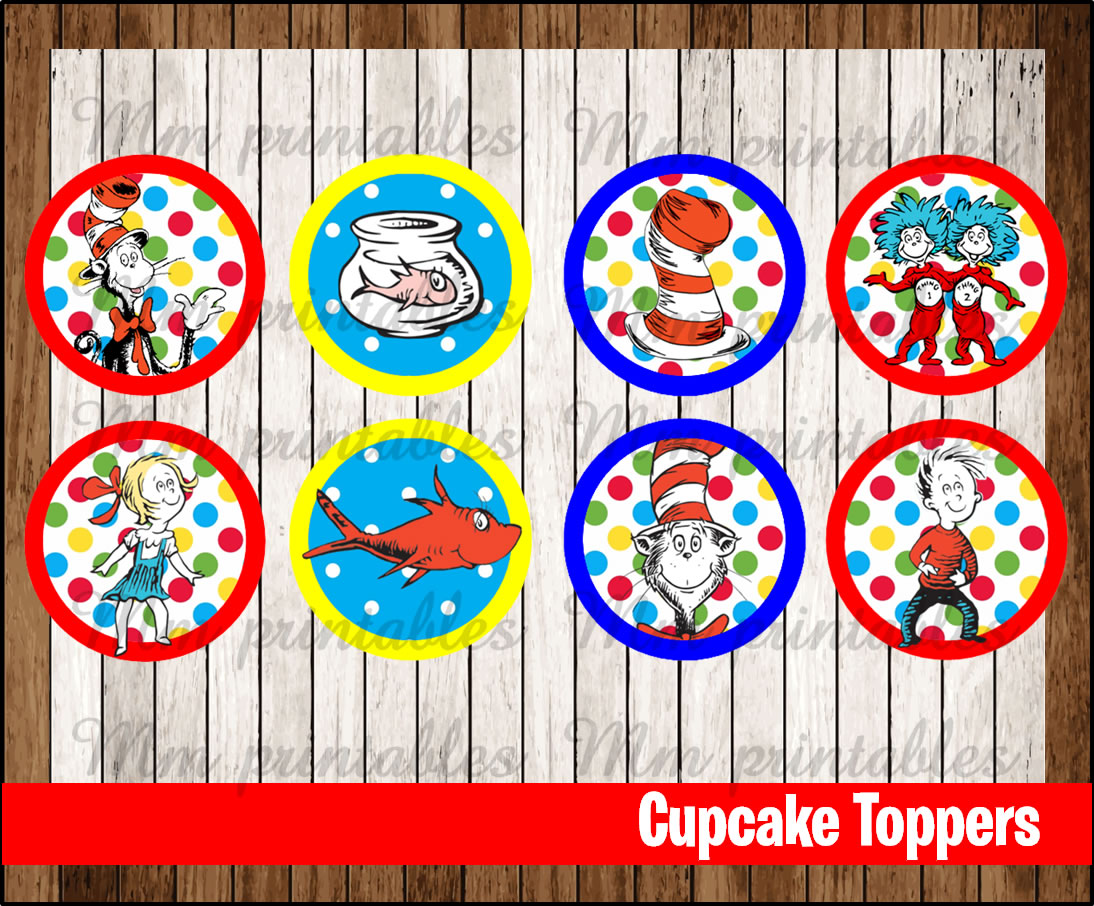 80 OFF SALE Cat in the Hat party Cupcakes Toppers instant download