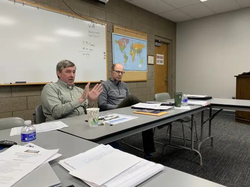 Loren Engelby, Kandiyohi County ditch inspector, left, talks at the