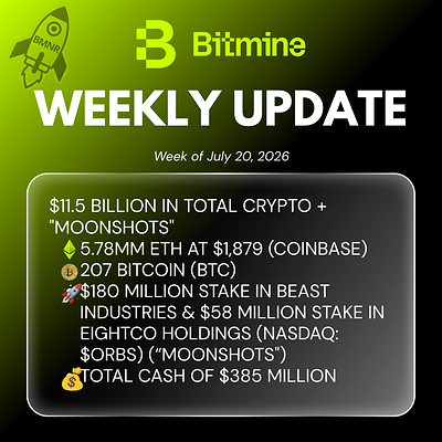 Bitmine Immersion Technologies (BMNR) Announces ETH Holdings Reach 5.78 Million Tokens, and Total Crypto and Total Cash Holdings of .5 Billion