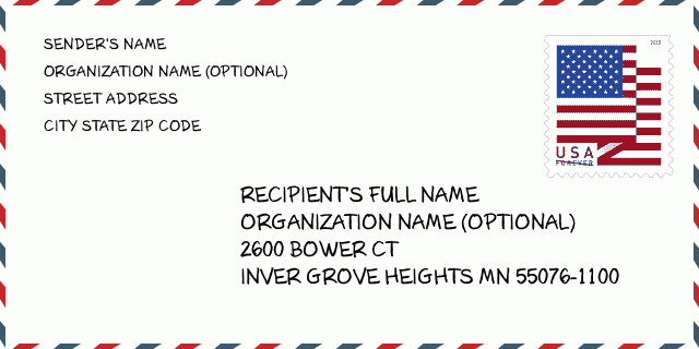 ZIP Code 5 55076 INVER GROVE HEIGHTS, MN Minnesota United States ZIP Code 5 Plus 4 ️