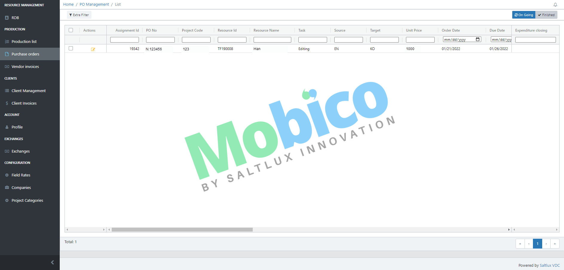 Project Management System VPMS | Mobico by Saltlux Innovation