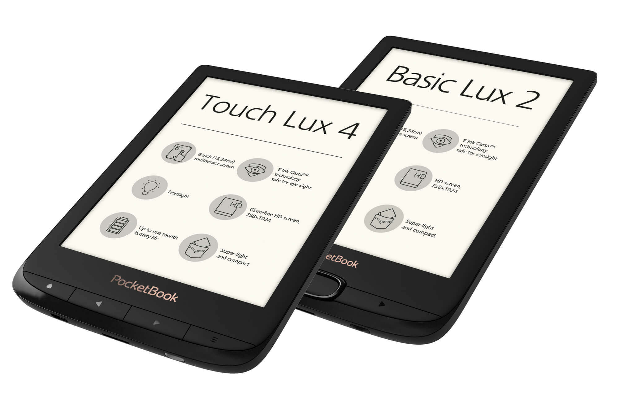 PocketBook представил компактные ридеры Basic Lux 2 и Touch Lux 4