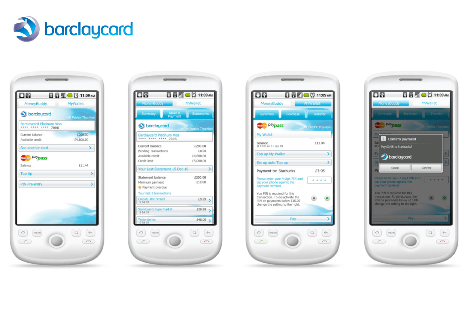 Barclaycard P2P NFC app 2012 Mobile App Design