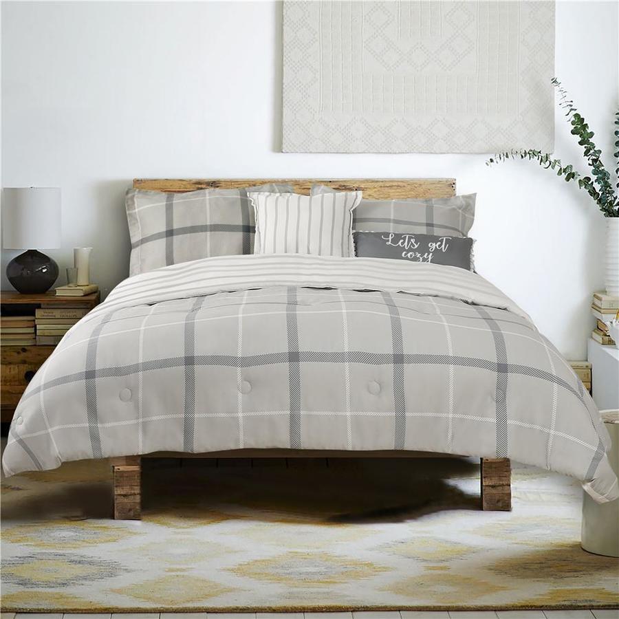 Set includes comforter, sham, decorative pillow, fitted sheet, flat sheet and pillowcase. lowe s