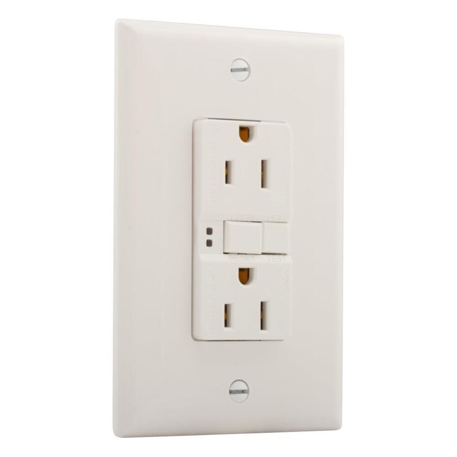 Eaton White 15Amp Decorator with Wall Plate Outlet GFCI Residential