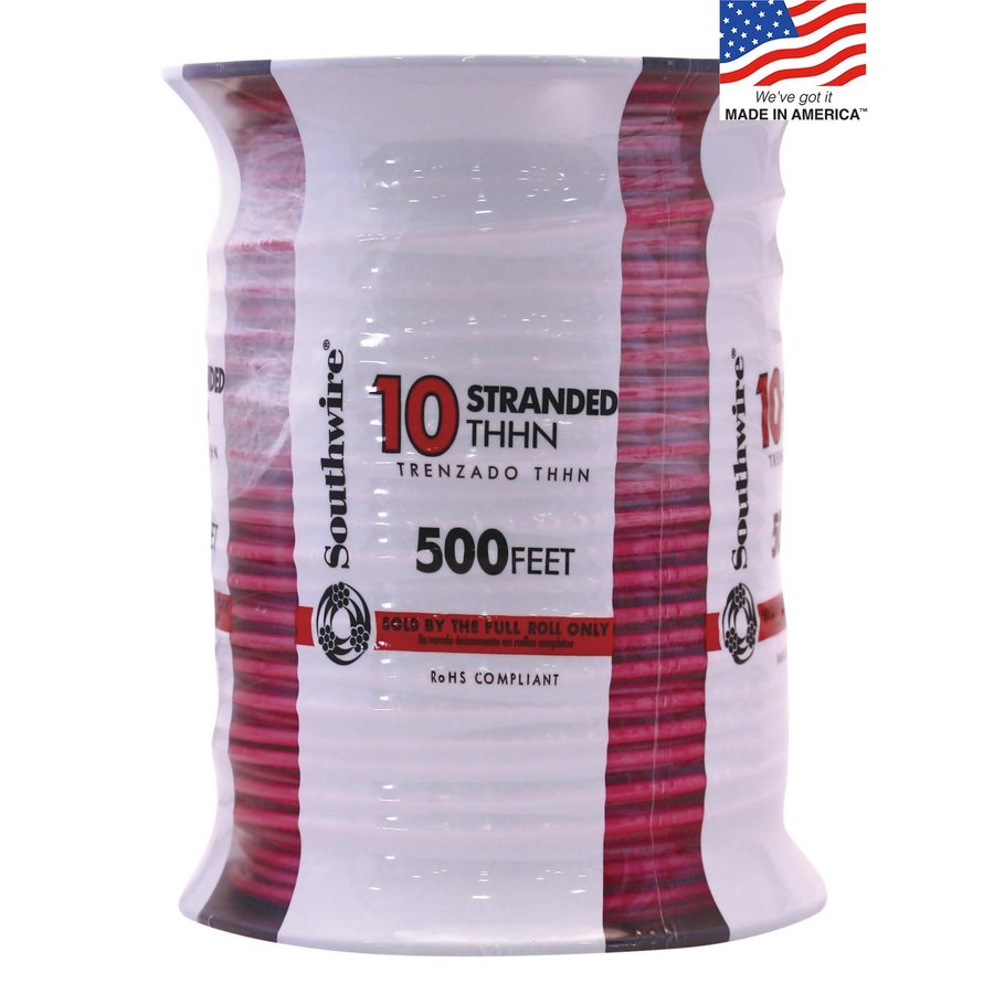 Southwire 500ft 10AWG Stranded Red Copper THHN Wire (By