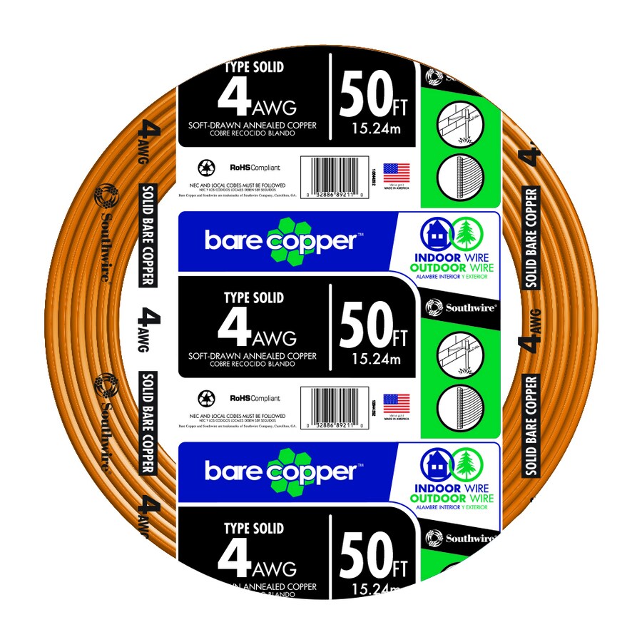Southwire 50 ft. 4Gauge Solid SD Bare Copper in the