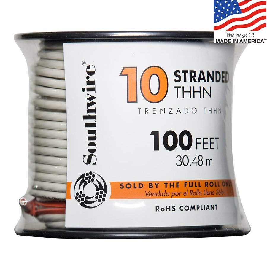Shop Southwire 100ft 10 Awg Stranded White Copper Thhn