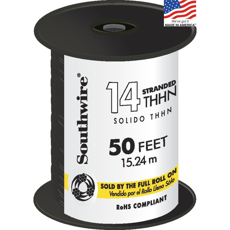 Southwire 50ft 14AWG Stranded Black Copper THHN Wire (By