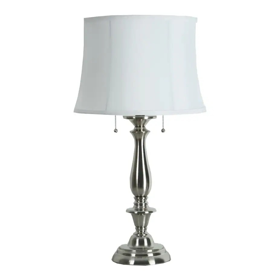 Allen + roth Woodbine 28in Brushed Nickel Table Lamp with Fabric Shade