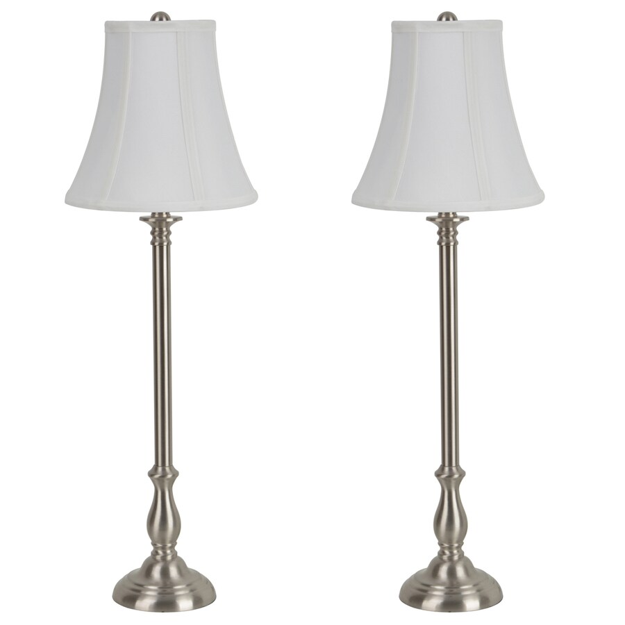 28in Brushed Nickel Indoor Table Lamp with Fabric Shade at
