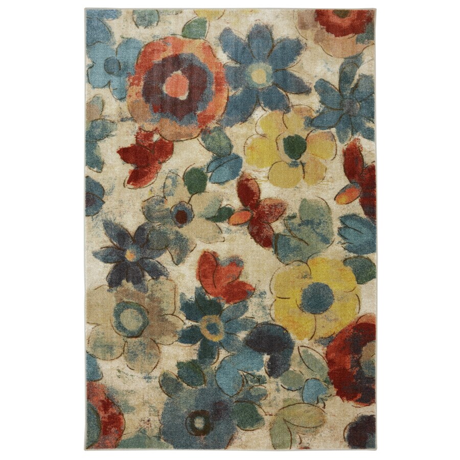 Mohawk Home Wildflower 5 x 8 Cream/Multicolor Indoor Floral Area Rug in