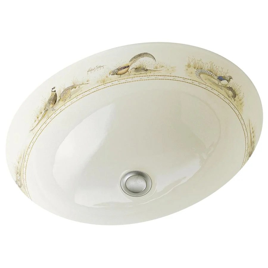 KOHLER Artist Edition Caxton Biscuit Undermount Oval Bathroom Sink with Overflow at