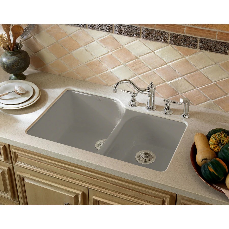 KOHLER Executive Chef 22in x 33in Cashmere DoubleBasin Cast Iron