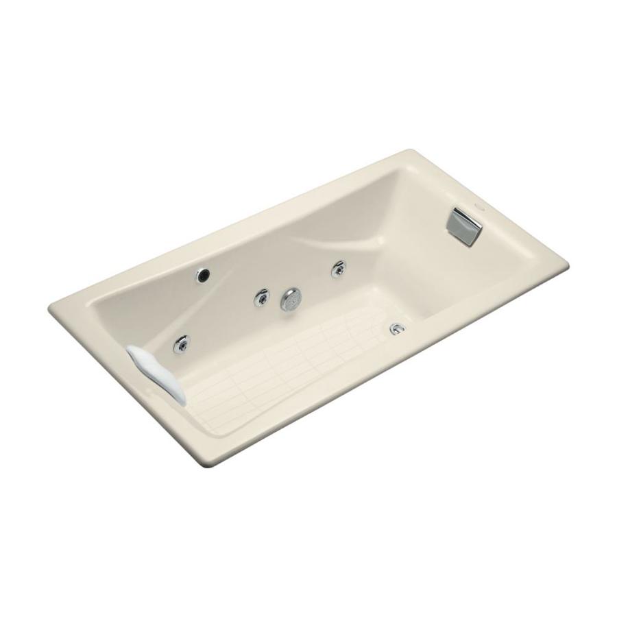 KOHLER TeaForTwo 71.75in Almond Cast Iron Rectangular Reversible