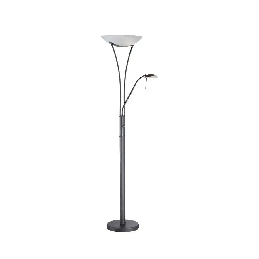 Lite Source 70.5in Black 3Way Floor Lamp with Glass Shade at